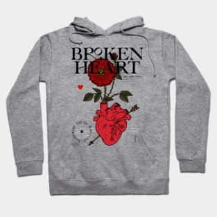 Red heart with red flower and quote Broken heart Hoodie